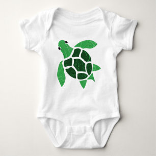 Jade Green Zee Turtle Marble Mosaic Art Romper