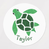 Jade Green Zee Turtle Mosaic met naam Labels (Design 2)