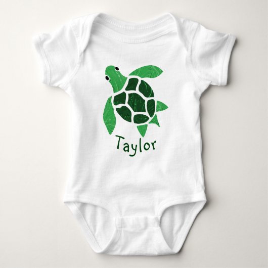 Jade Green Zee Turtle Mosaic met naam Romper (Voorkant)