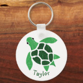 Jade Green Zee Turtle Mosaic met naam Sleutelhanger (Voorkant)