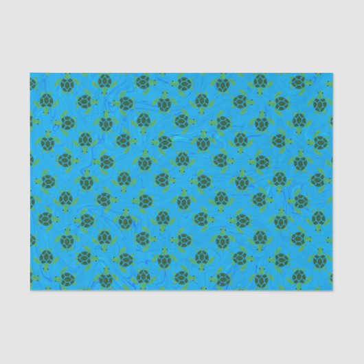 Jade Green Zee Turtle on Ocean Blue Background Tissuepapier (Voorkant)