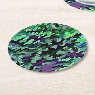 Jade Groene en Paarse Camouflagepatroon Ronde Kartonnen Onderzetter