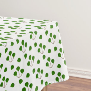 Jade Levensboom Takken & Groene Bladeren op Wit Tafelkleed