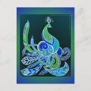 Jade Majesty Elegante Groene en blauwe pauw Briefkaart
