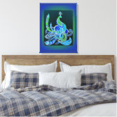 Jade Majesty Elegante Groene en blauwe pauw Canvas Afdruk (Insitu (Slaapkamer))