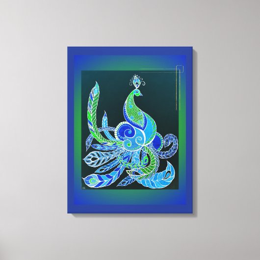 Jade Majesty Elegante Groene en blauwe pauw Canvas Afdruk (Voorkant)