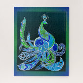 Jade Majesty Elegante Groene en blauwe pauw Legpuzzel (Verticaal)
