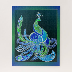Jade Majesty Elegante Groene en blauwe pauw Legpuzzel