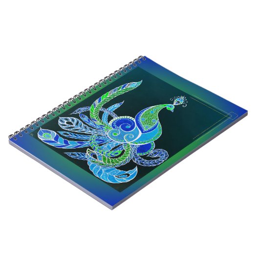 Jade Majesty Elegante Groene en blauwe pauw Notitieboek (Linkerzijde)