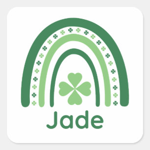 Jade Name Clover Boho Rainbow Vierkante Sticker