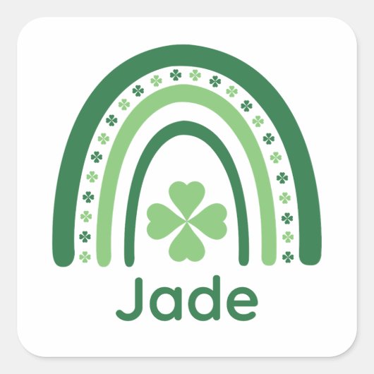 Jade Name Clover Boho Rainbow Vierkante Sticker (Voorkant)