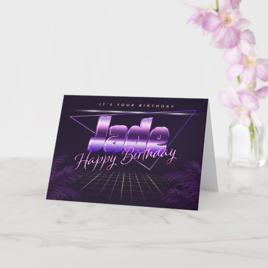 Jade Name Prénom lila retro Carte Anniversaire (Orchidée)