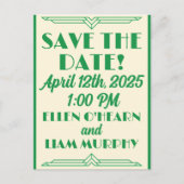 Jade on Beige Wedding 1920's Save-the-Date Briefkaart (Voorkant)