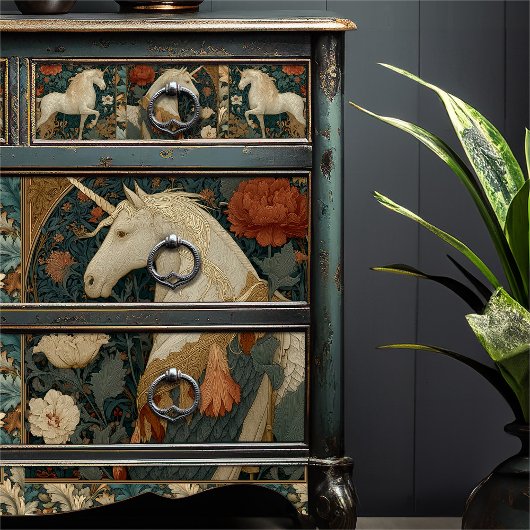 Jade Red Floral Unicorn Botanisch Tissuepapier