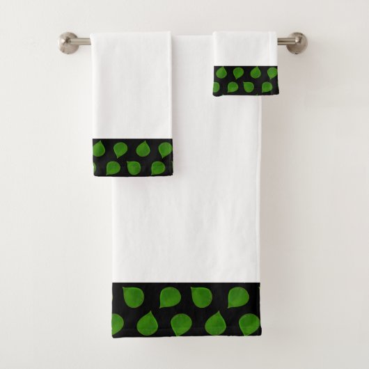 Jade Tree-bladeren op zwarte & witte doekset Bad Handdoek (Insitu)
