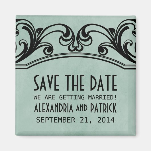 Jade Vintage Swirls Save the Date Magnet (Devant)