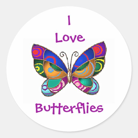 J'adore les papillons Stickers ronds (Devant)