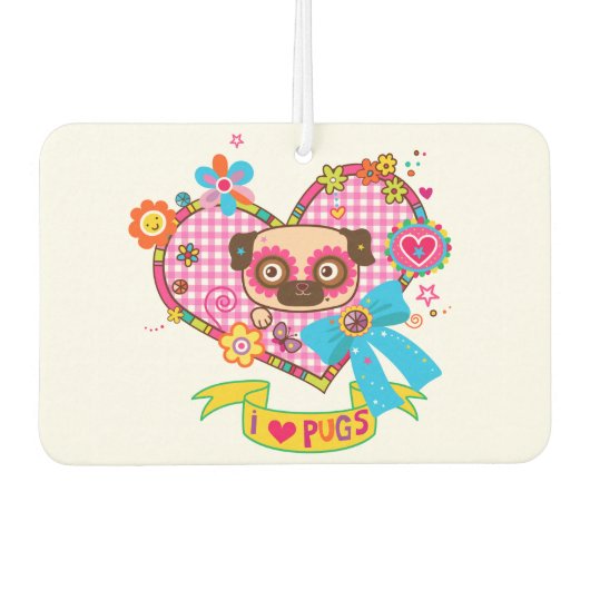 J'adore les Pug! Désodorisant pour voiture (Devant)