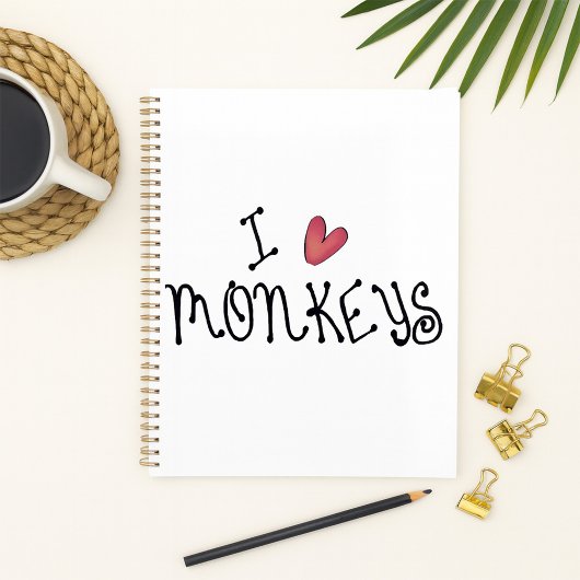 J'adore les singes, typographie manuscrite mignonn