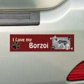 J'adore mon Sticker Bumper Borzoi (En voiture)