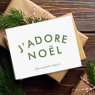 J'adore Noel   Kerstminimalistisch groen wit Feestdagen Kaart