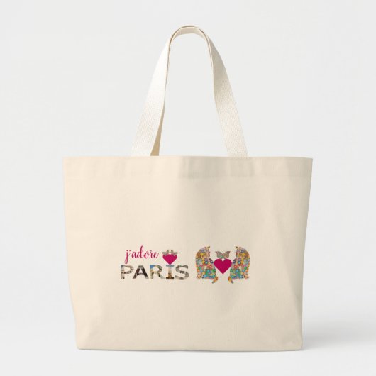 J'adore Paris, Cats in Love, Hearts Butterflies Grote Tote Bag (Voorkant)