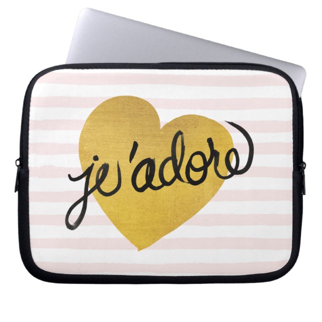 J'adore Quote | Zwart-gouden hart Laptop Sleeve (Voorkant)