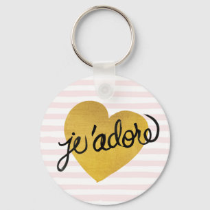J'adore Quote   Zwart-gouden hart Sleutelhanger