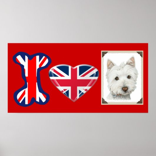 J'adore Westie Dog, Union Jack Poster (Devant)
