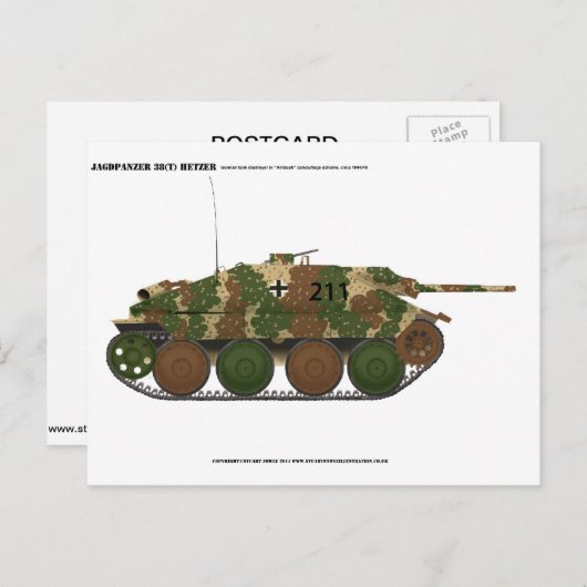 Jagdpanzer 38(t) Hetzer in "ambush" camouflage Briefkaart (Voorkant / Achterkant)