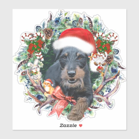 Jagdterrier, Vrolijk kerstfeest Sticker (Vel)