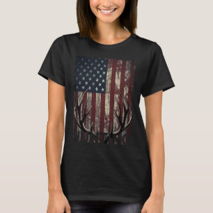 Jagen Herten Amerikaanse Vlag Wild Outdoor Hunter T-shirt
