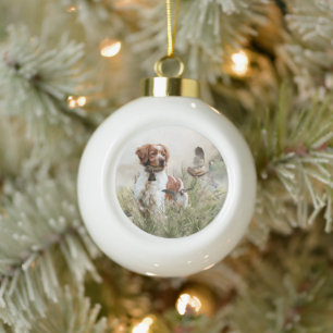 Jagen met een Bretonse hond, Art Keramische Bal Ornament