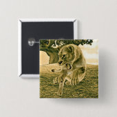 Jagen op leeuwin vierkante button 5,1 cm (Voorkant /achterkant)