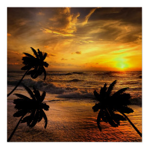 JAGENDE ZONSONDERGANGEN OCEAAN NATUUR LANDSCHAP PERFECT POSTER