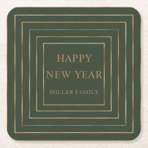 jager groen blij nieuw jaar gouden grens vierkante kartonnen onderzetter