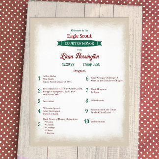 Jager groen en bordeauxrood scoutprogramma flyer