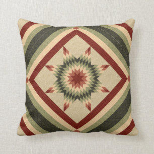 Jager groen en wijnrood Lone Star quilt ontwerp Kussen