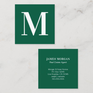 Jager groen en witte enkele letter monogram vierkante visitekaartje