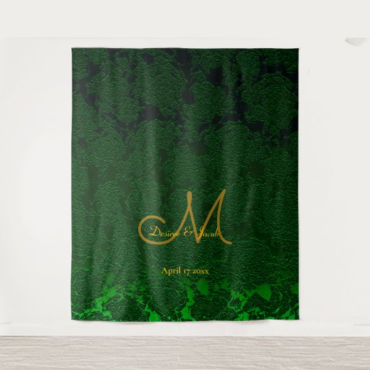 Jager groen goud monogram trouwfotobooth wandkleed (Voorkant)