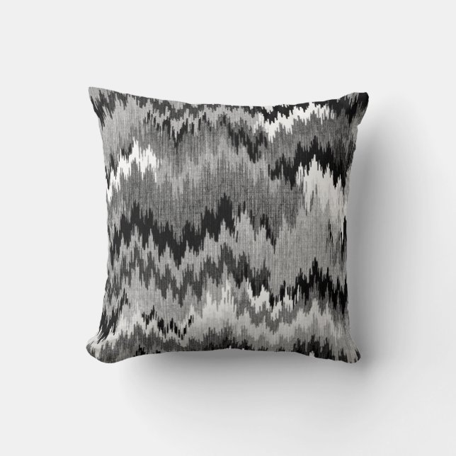 Jagged Chevron Ikat | grijs zwart Kussen (Voorkant)