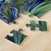 Jagged | Groene en blauwe fractale kunst Legpuzzel (Zijkant)