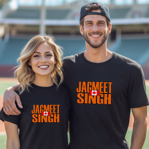 Jagmeet Singh Oranje Block Text Canadian Flag T-shirt