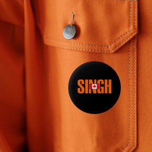 Jagmeet Singh Sinaasappel Vette Tekst Canadese Vla Ronde Button 5,7 Cm