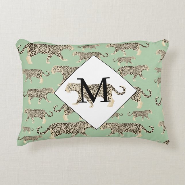 Jaguar Animal Pattern Initiaal Monogram Accent Kussen (Voorkant)