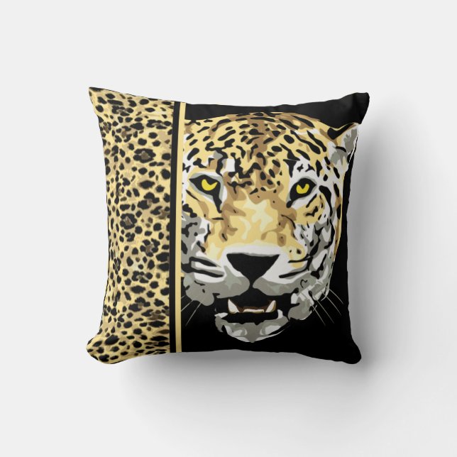 Jaguar avec Imprimé Jaguar sur un Coussin de Couss (Recto)
