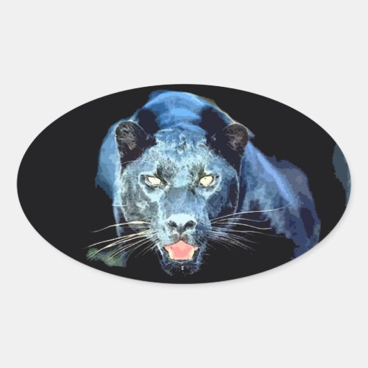 Jaguar - Black Panther Cat Ovale Stickers (Voorkant)