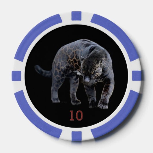 Jaguar Diablo zwart blauw 10 gestreepte poker chip (Voorkant)