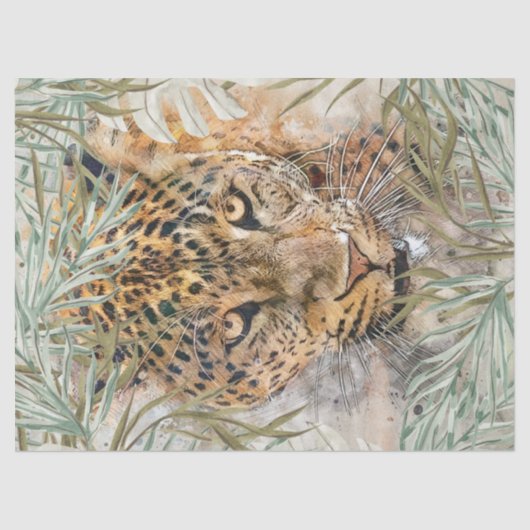 Jaguar Feline Wild Cat Tropical Artwork Decoupage Tissuepapier (Voorkant)