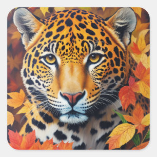 Jaguar herfst katachtige schilderij vierkante sticker